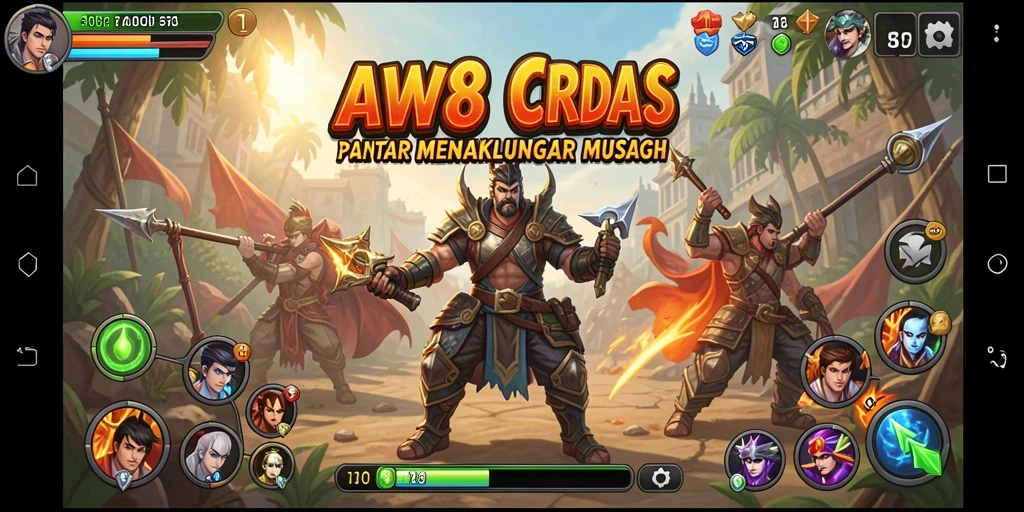 Tangkapan layar AW8 menunjukkan aksi pertempuran strategi yang intens.