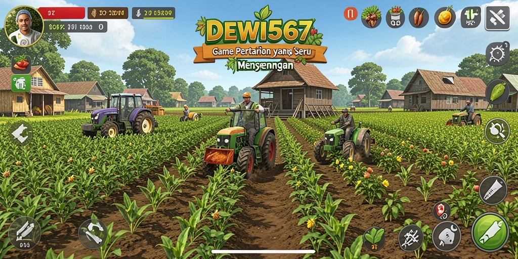 Tangkapan layar gameplay DEWI567 dengan aktivitas bertani yang seru.