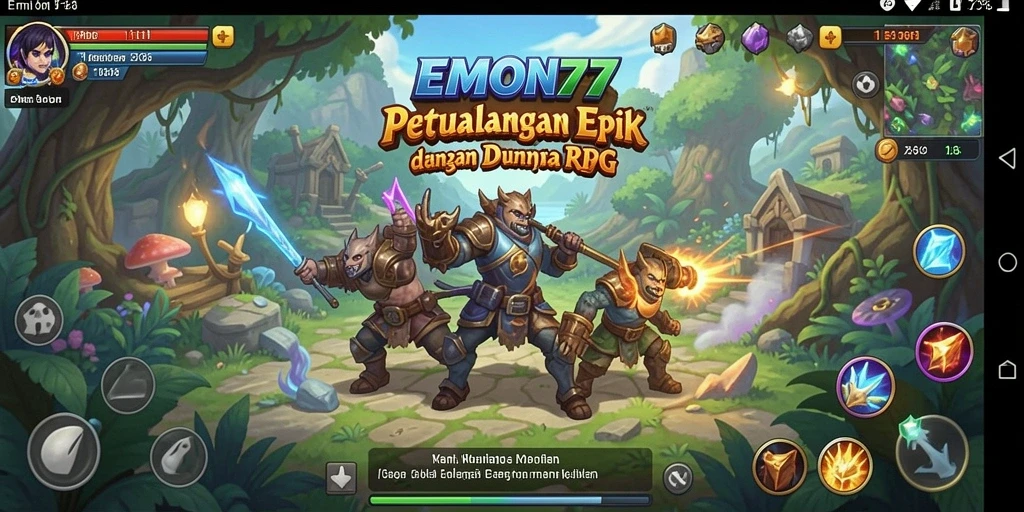 Screenshot menunjukkan aksi mendebarkan dalam EMON77 dengan karakter yang sedang bertarung.