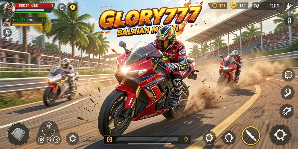 Screenshot gameplay balapan motor penuh aksi di GLORY777.