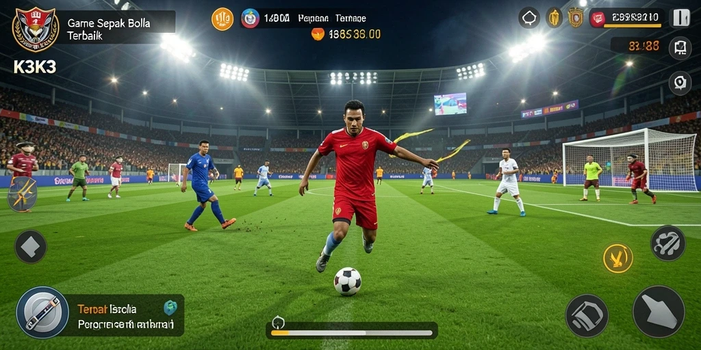 Gameplay K3K3 yang seru dan mengasyikkan dalam pertandingan sepak bola.