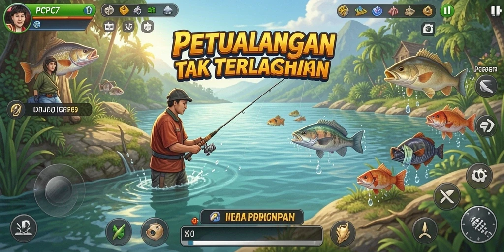 Screenshot utama PCPC7 menampilkan gameplay memancing yang seru dan menantang.