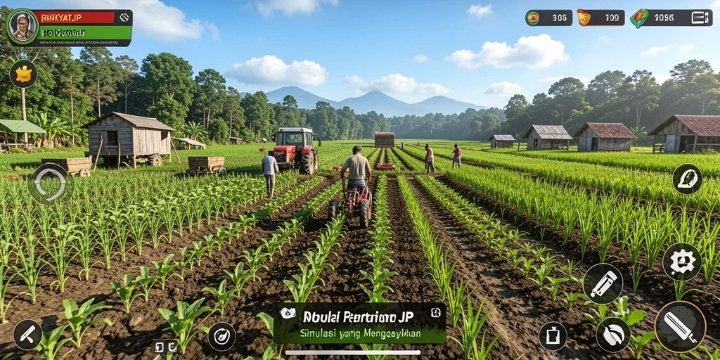 Tampilan gameplay RAKYATJP dengan aktivitas bertani yang seru.