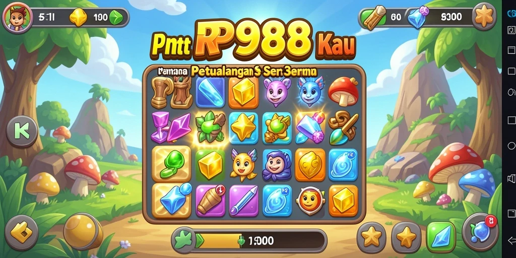 Screenshot utama RP888 menampilkan permainan Match-3 yang menarik dan penuh warna.