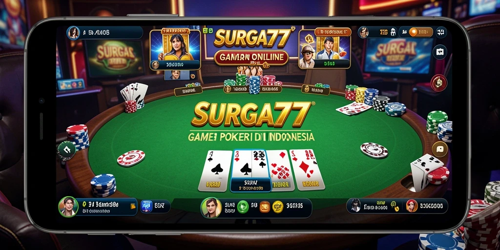 Tampilan utama gameplay SURGA77 dengan suasana poker yang seru.