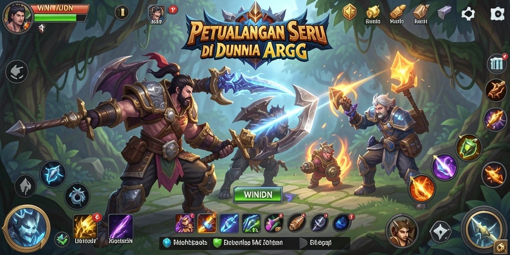 Screenshot gameplay WINIDN menampilkan pertempuran seru dan karakter yang kuat.